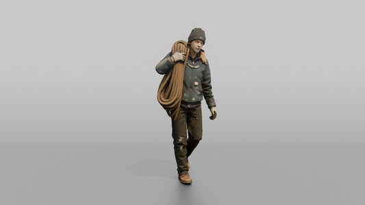 Deckhand Carrying a Coil of Rope on Deck - 3D character model, view 1