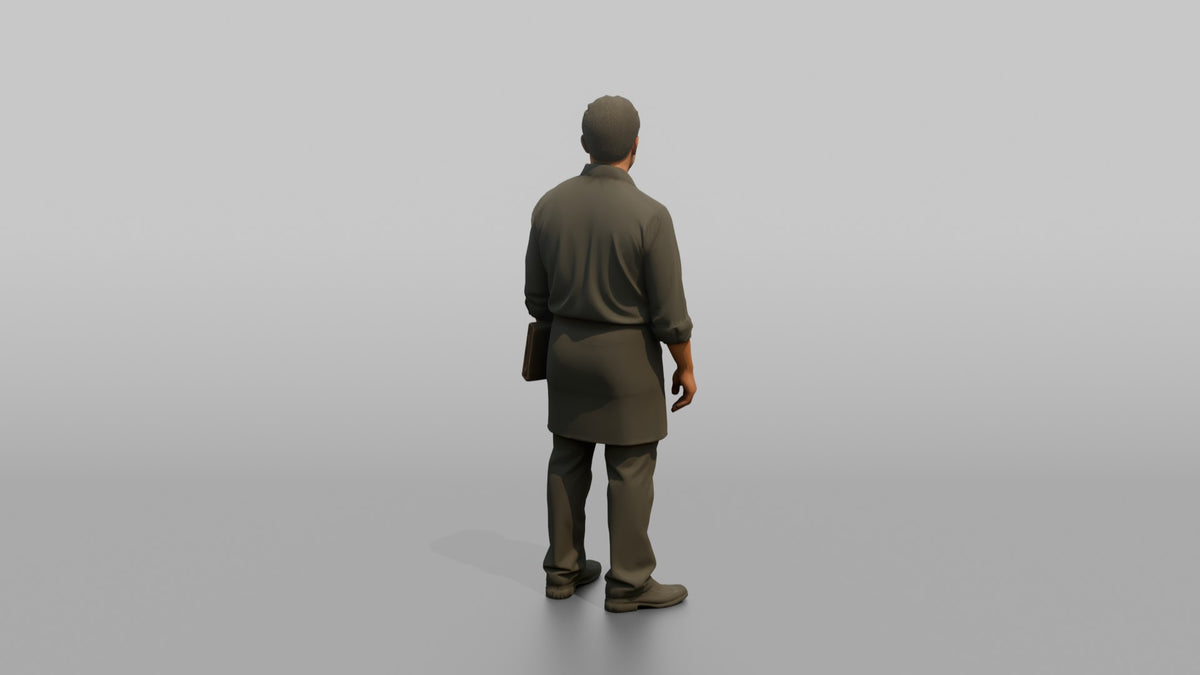 Server Man Holding A Leather Check Folder - 3D character model, view 3