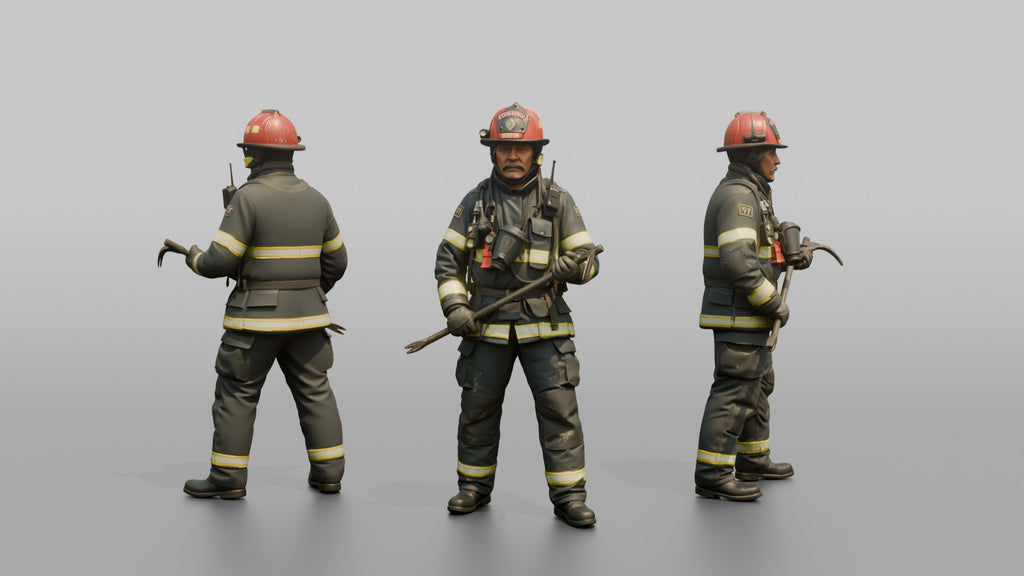 Firefighter Man Wielding a Halligan Entry Tool
