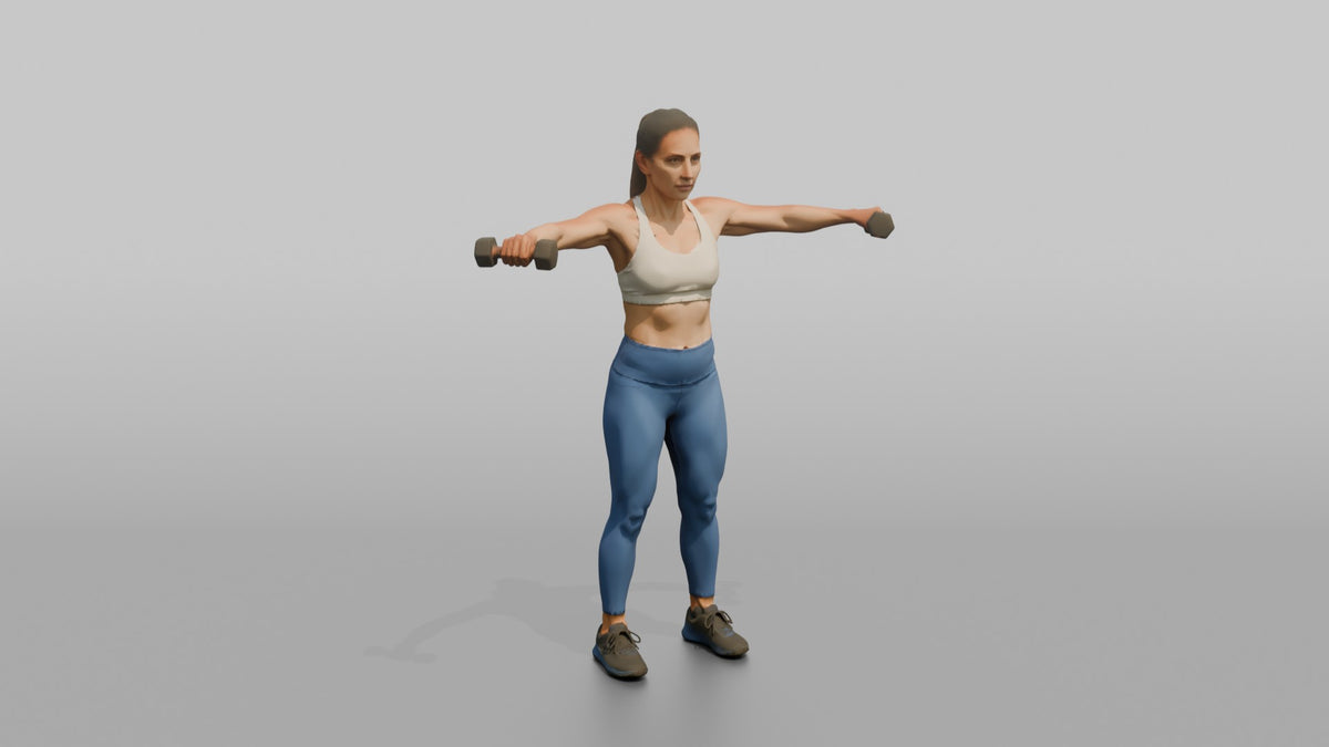 Weightlifter Woman Doing A Dumbbell Lateral Raise - 3D character model