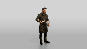 Server Holding a Bottle of Red Wine - 3D character model, view 1