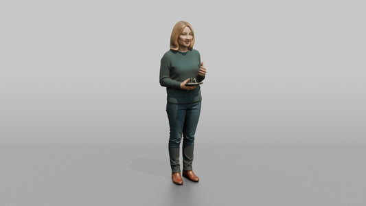 Woman Customer Gesturing While Asking A Question Toward A Staff Member Off-frame - 3D character model