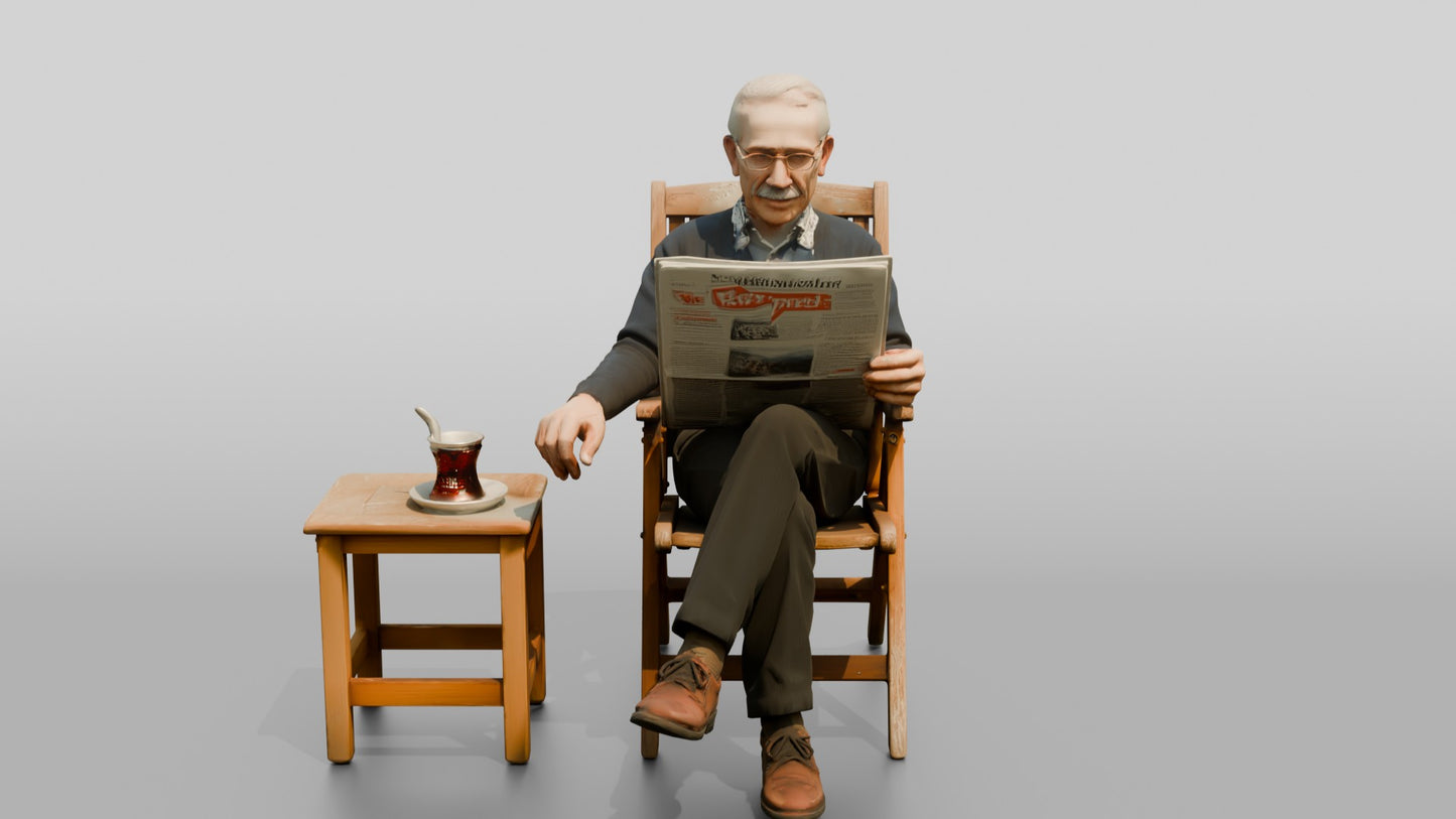 Elderly Man Reading Newspaper with Tea