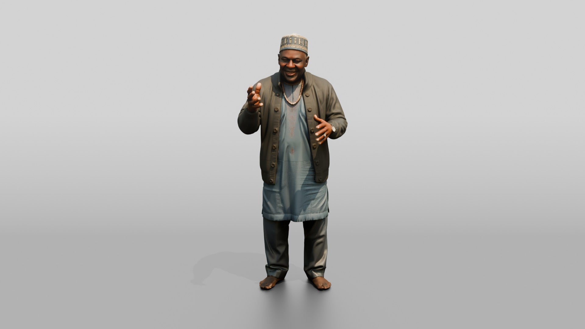 Elderly African Man in a Fula Hat Gesturing While Talking
