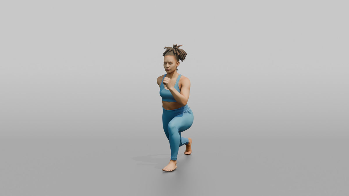 Bodyweight Athlete Woman In A Deep Bodyweight Lunge - 3D character model, view 2