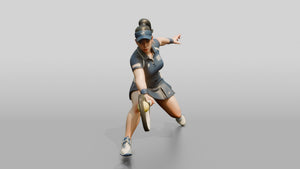 Female Tennis Player Hitting a Backhand Slice - 3D character model, view 1