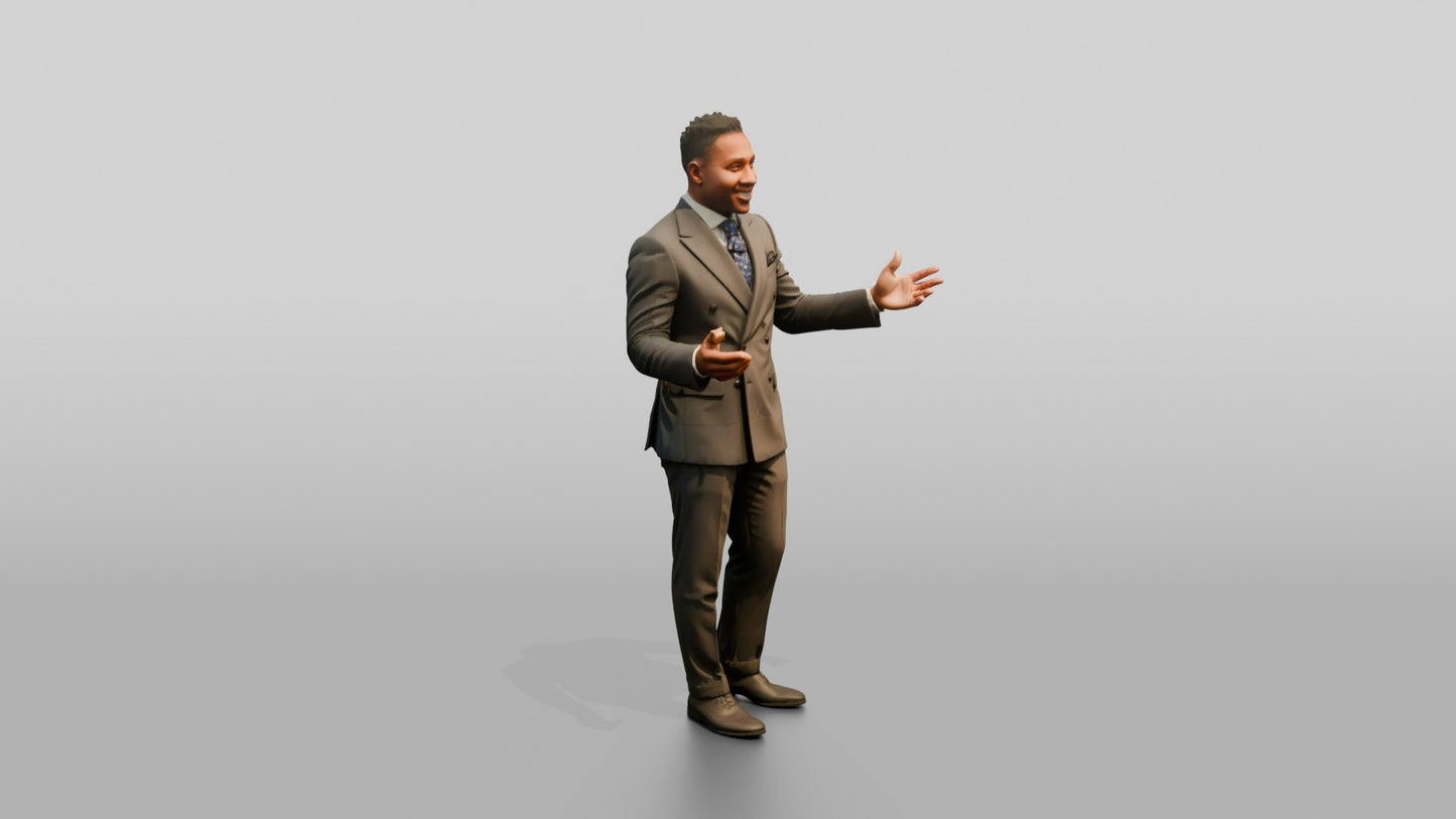 Businessman Gesturing in a Tan Suit