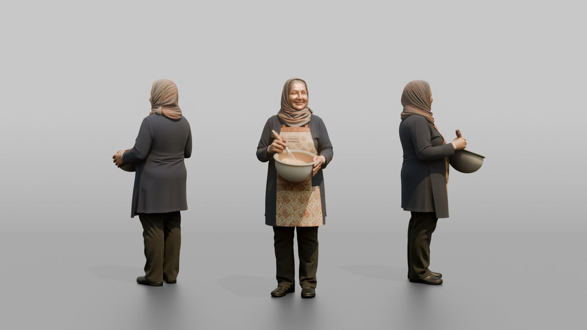 Mother Holding A Whisk Over A Mixing Bowl - 3D character model, view 1