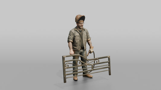 Farmer Welding Iron Gate Frame Protective Mask - 3D character model, view 1
