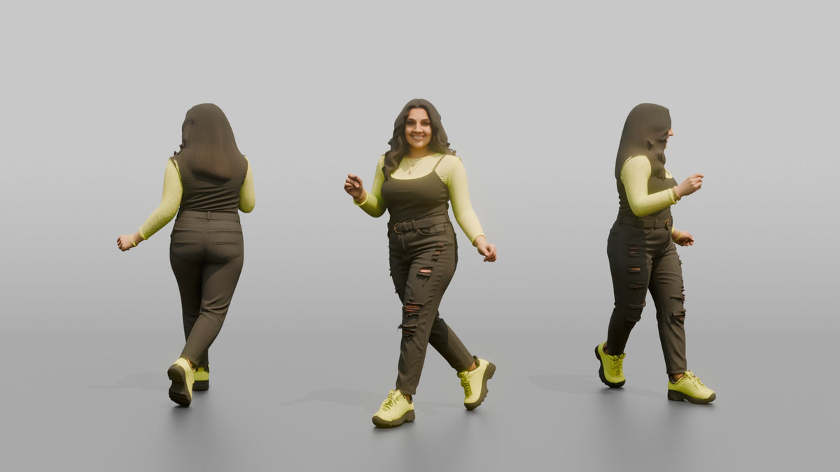 Patron Woman Wearing A Neon Mesh Top Layered Over A Tank, Energetic Stance - 3D character model, view 1