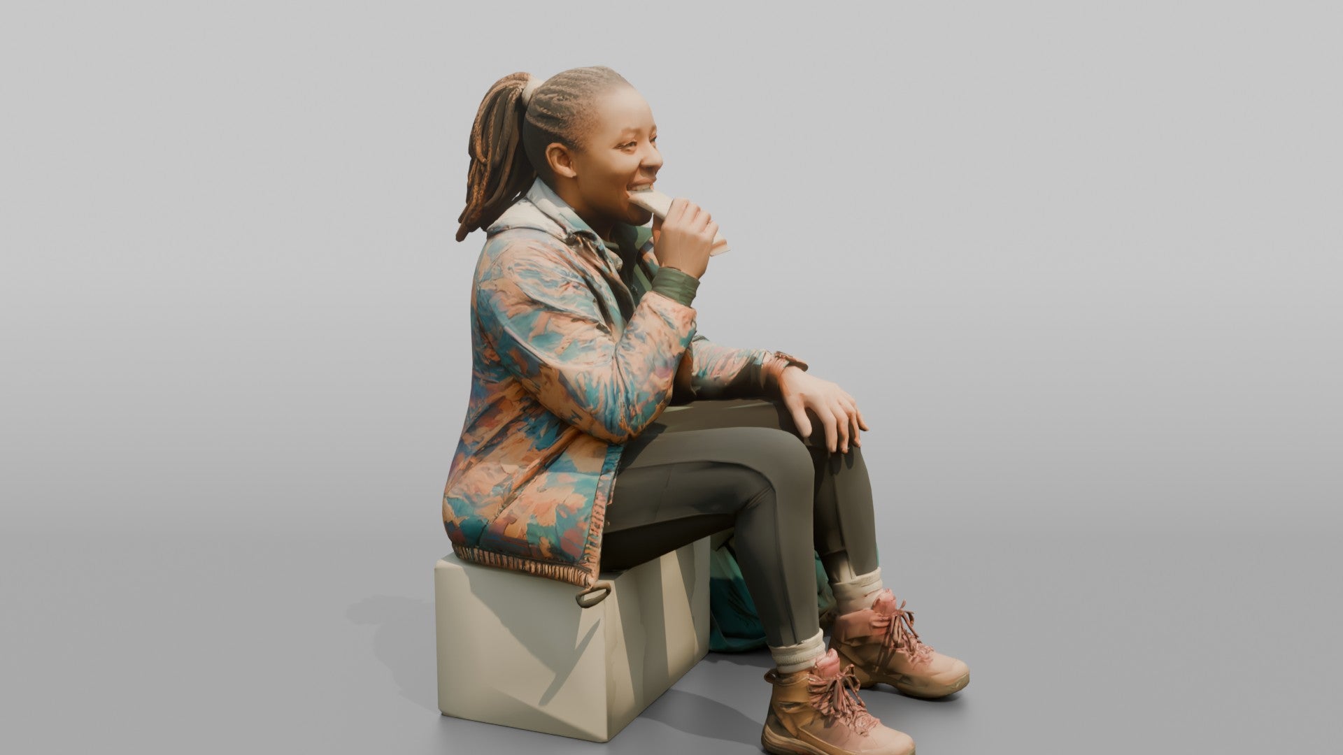Hiker Sitting and Eating an Energy Bar