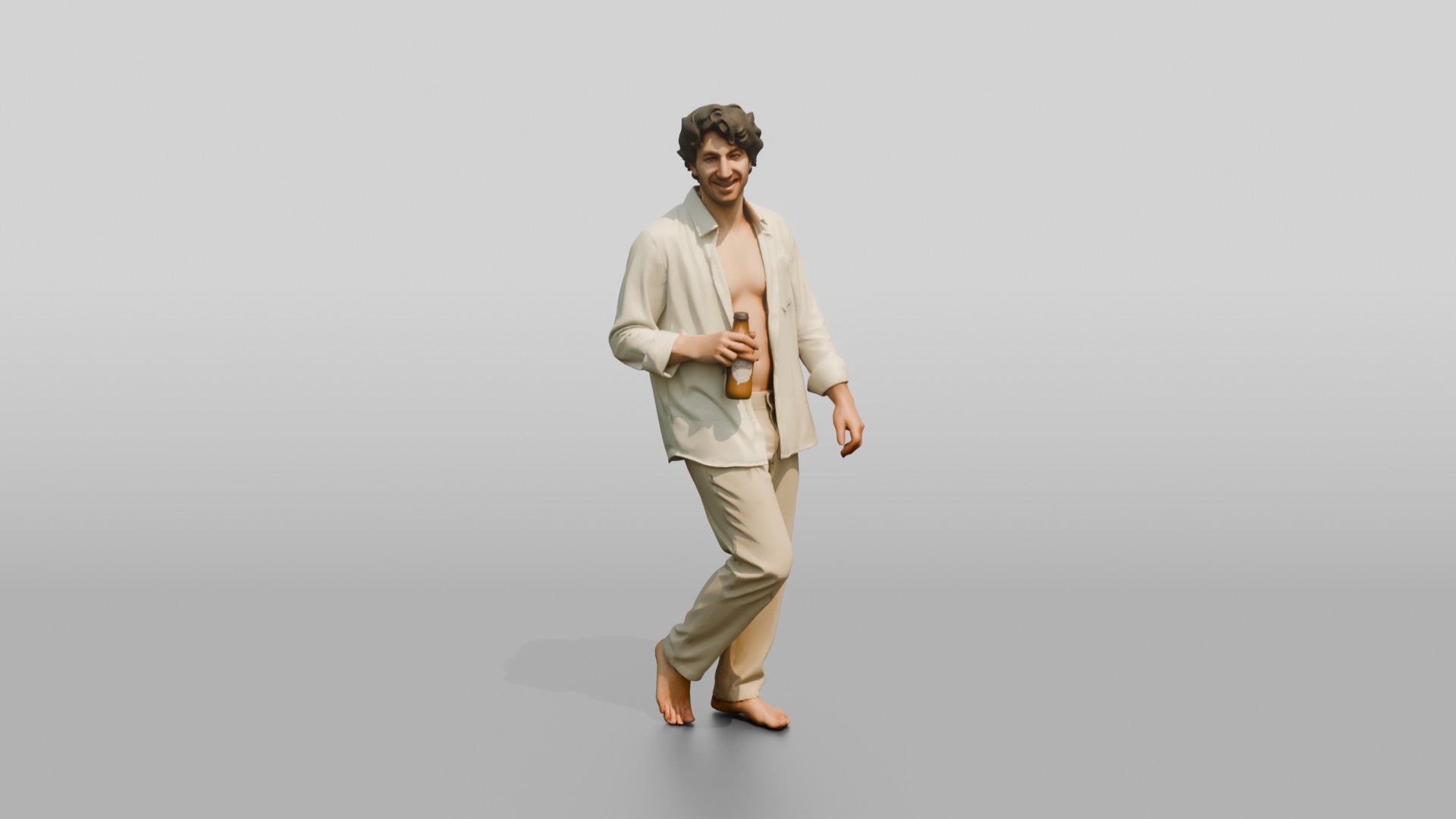 Man Holding a Beer in a White Shirt