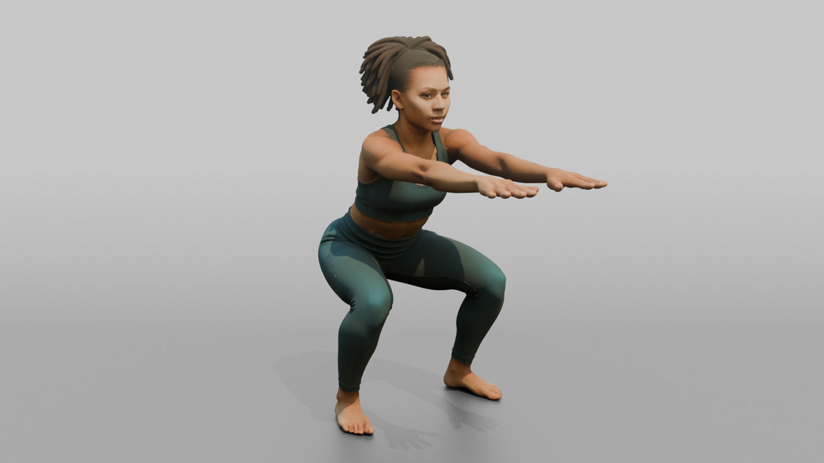 Fitness Influencer Woman Doing A Bodyweight Squat, Arms Extended Forward - 3D character model, view 5