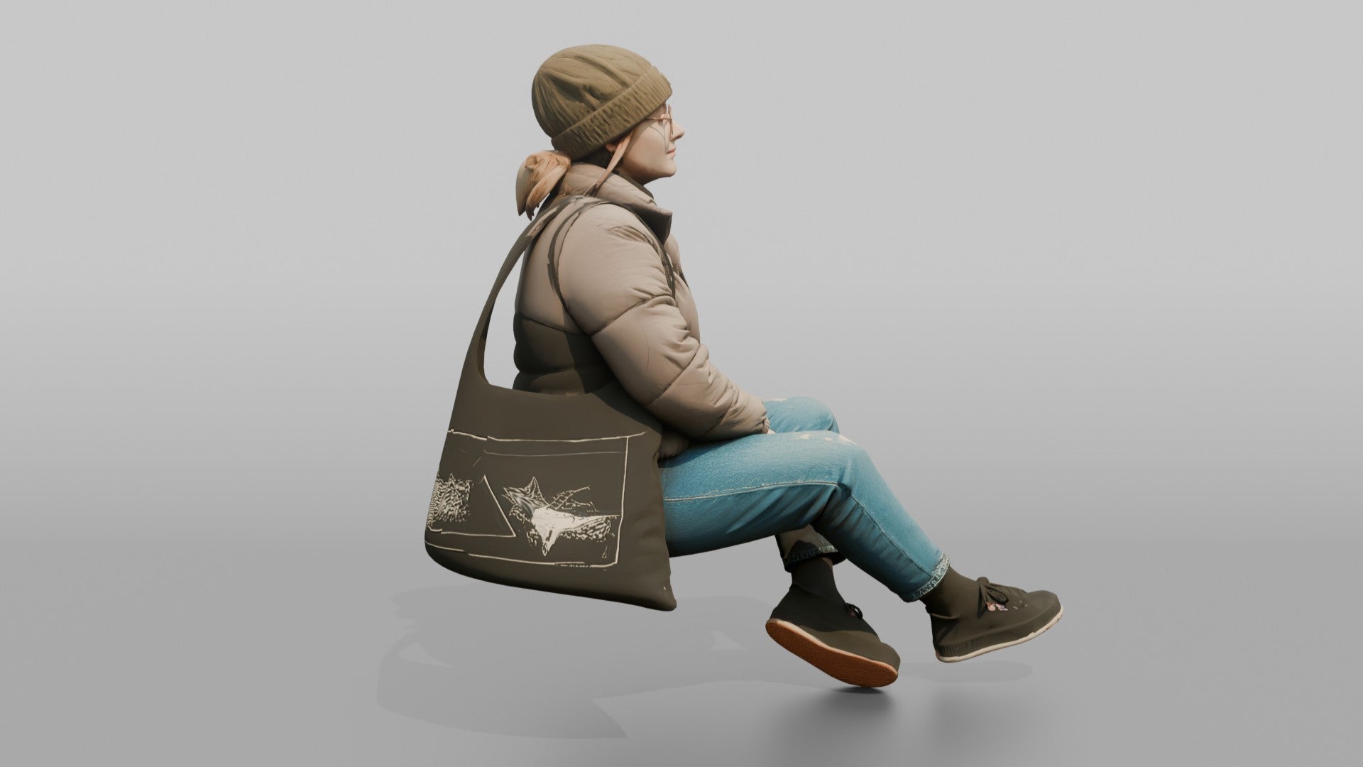 Scandinavian Teenage Girl Sitting in a Puffer Jacket