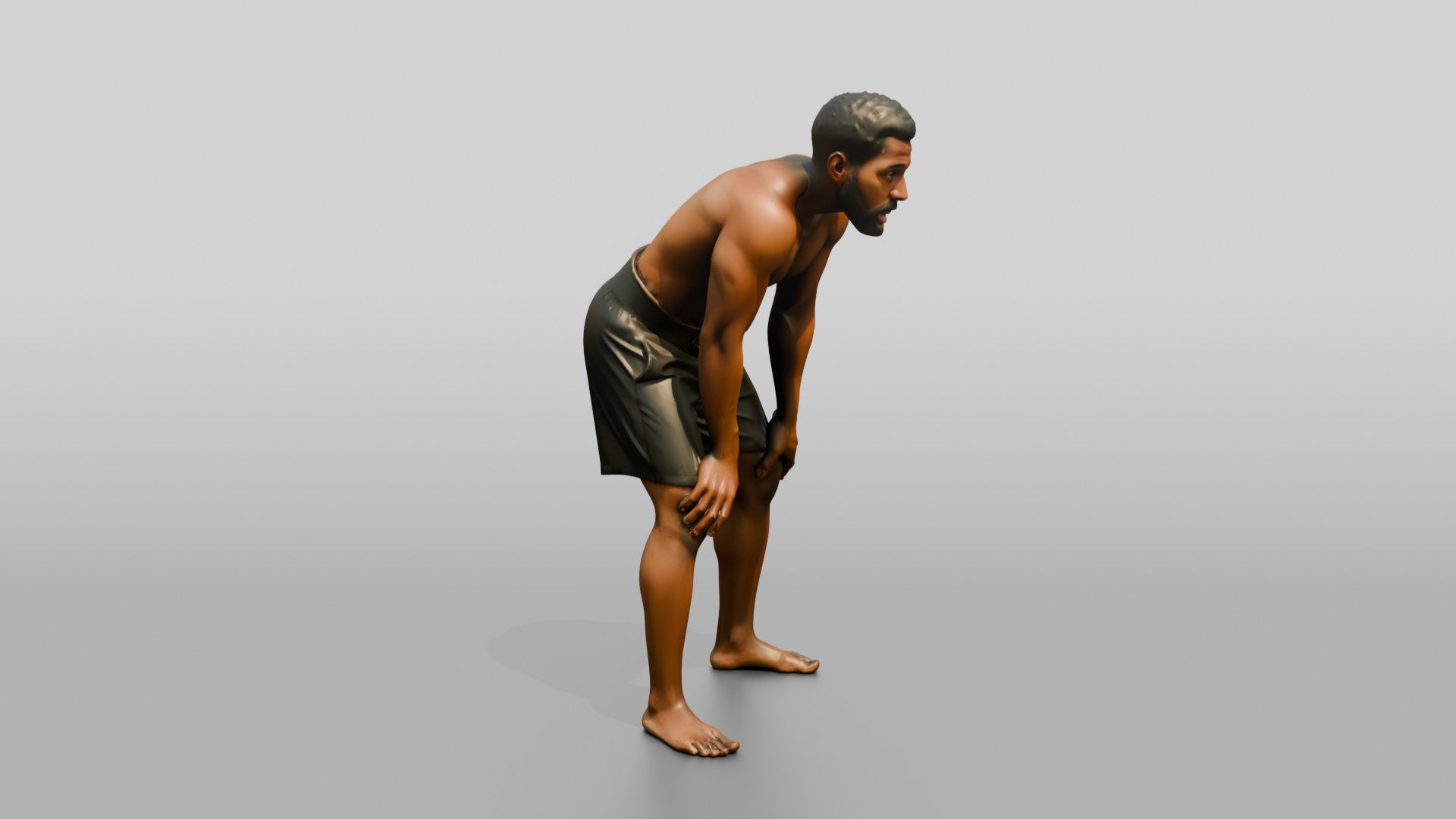 Man Resting Hands on Knees