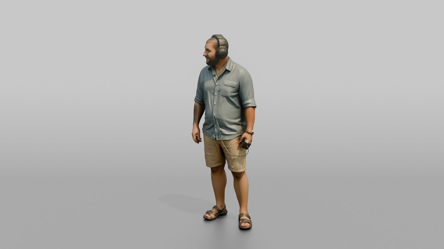 Vacationer Wearing Breezy Button Up Shirt And Khaki