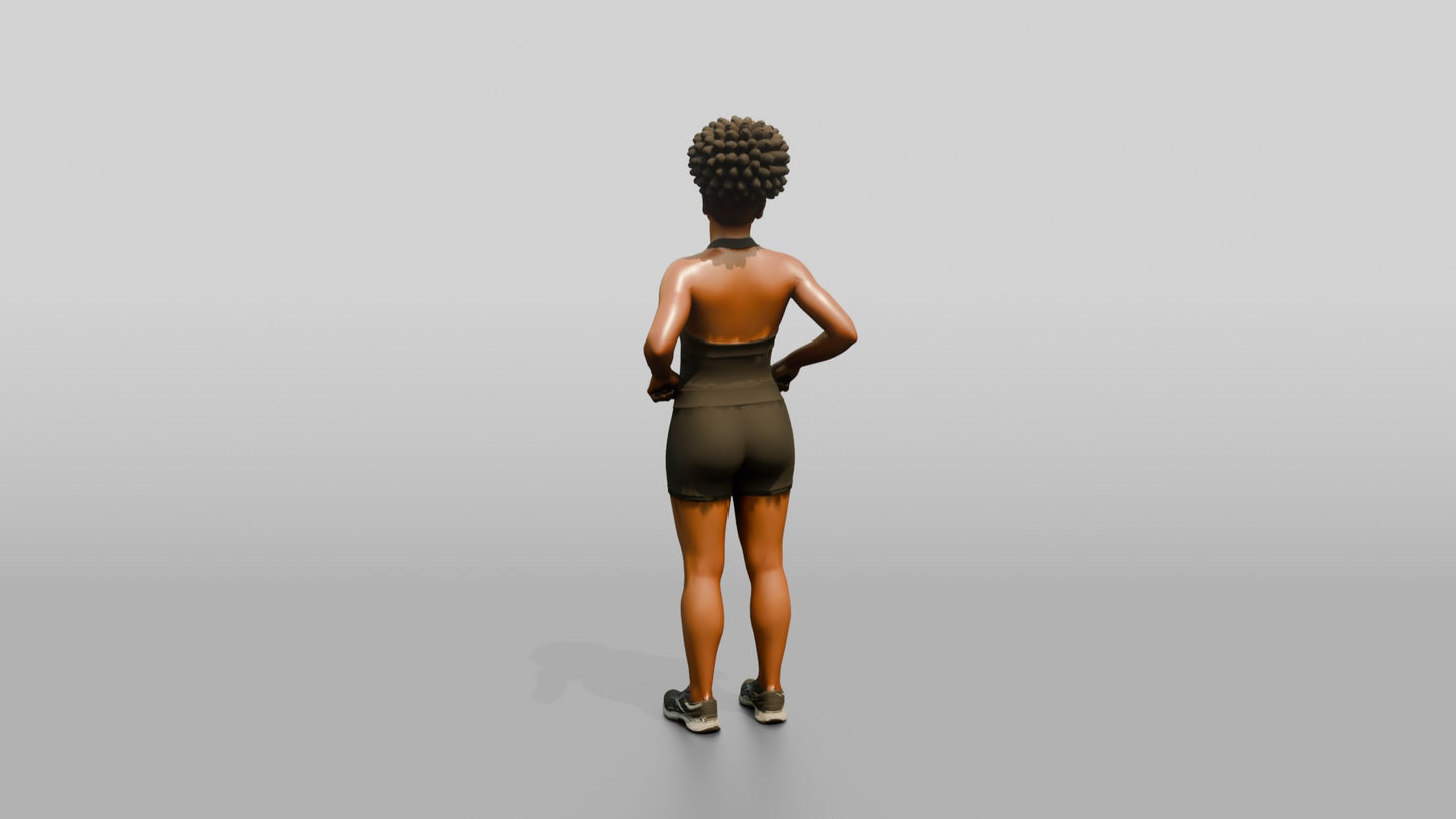 Black Woman in Olive Tank and Shorts Hands on Hips