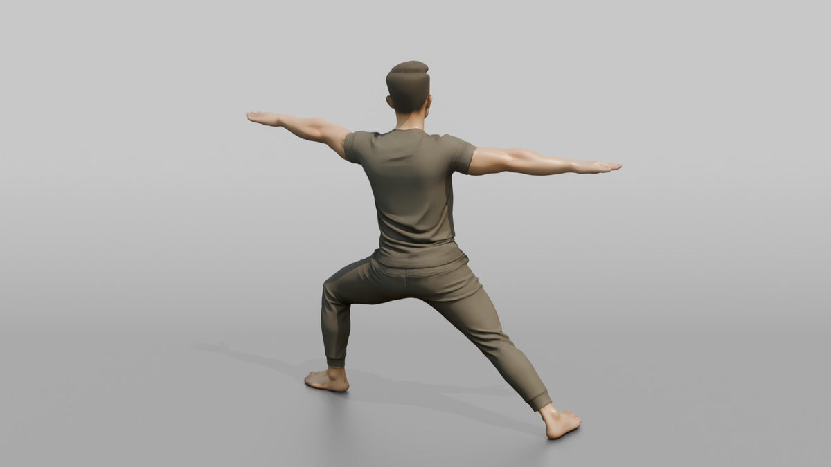 Fitness Influencer Man Holding A Warrior-pose Stretch - 3D character model, view 3