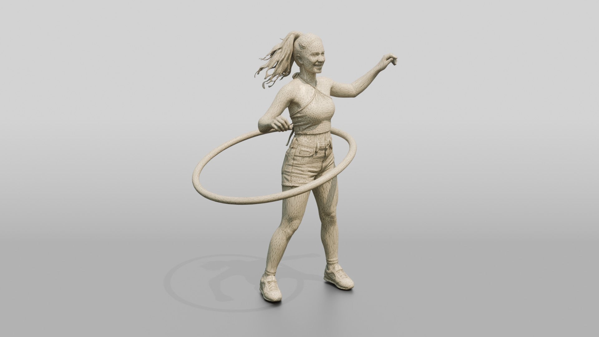 Woman Hula-Hooping in Denim Shorts