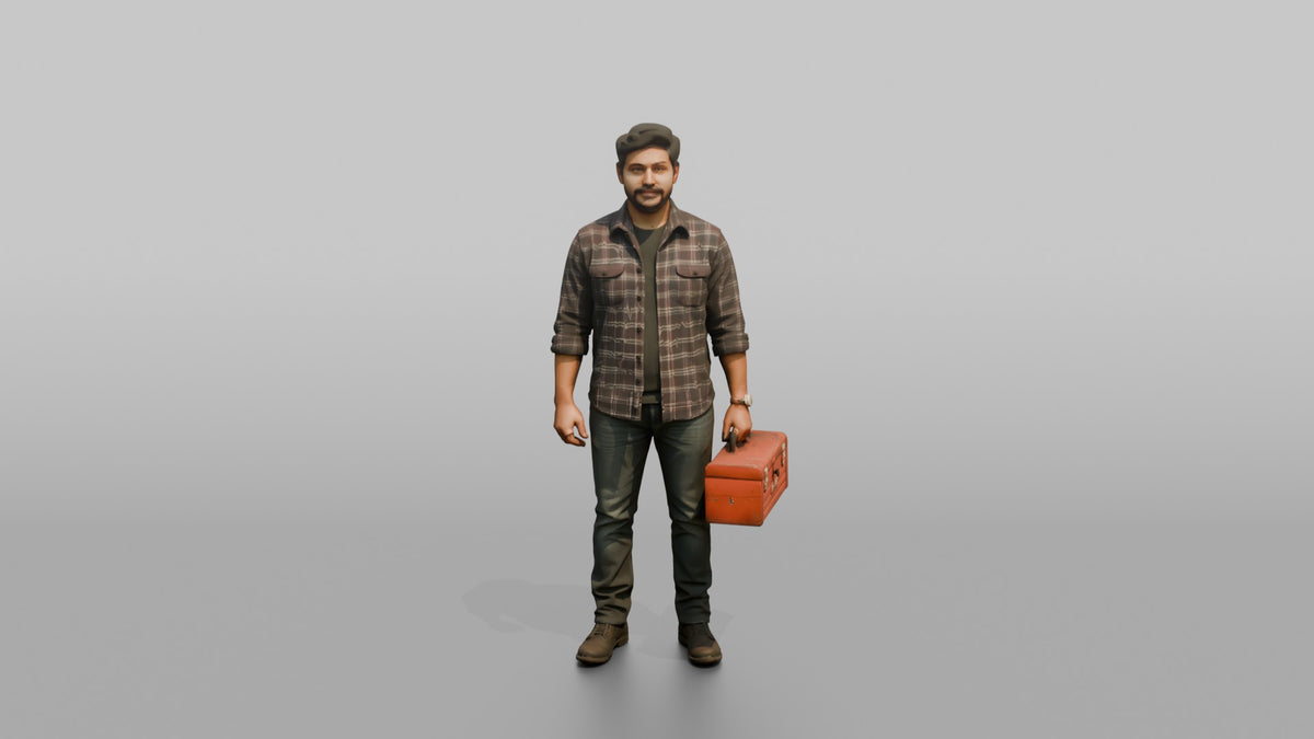 Father Carrying A Toolbox By Its Handle - 3D character model, view 5