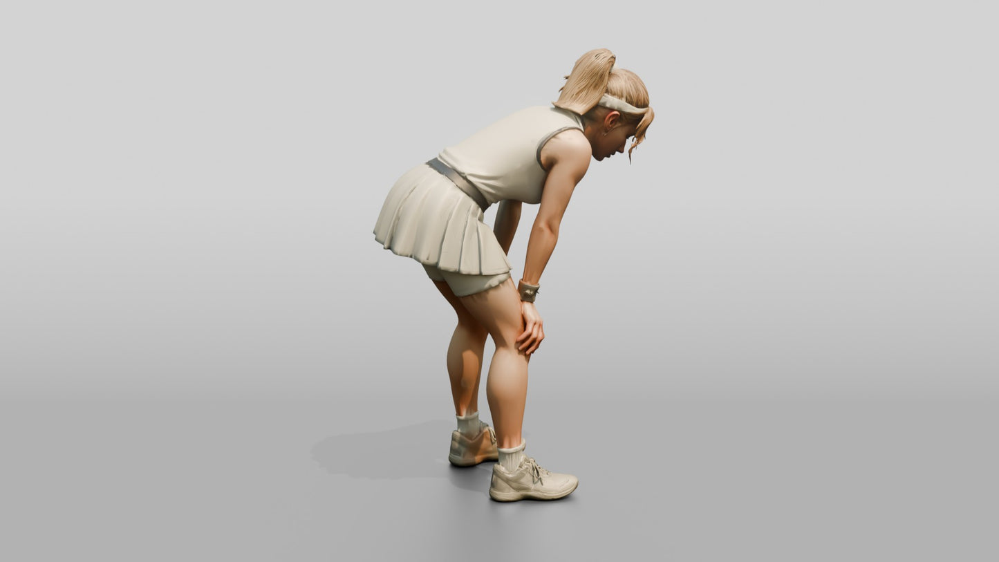 Exhausted Female Tennis Player Catching Her Breath