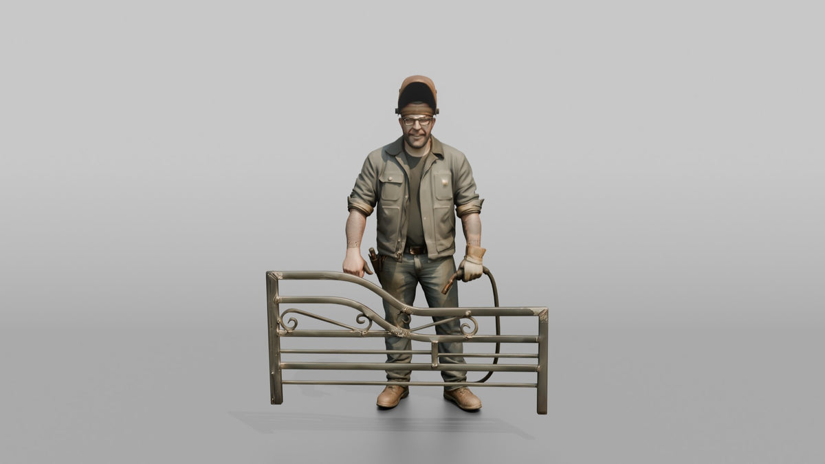 Farmer Welding Iron Gate Frame Protective Mask - 3D character model, view 5