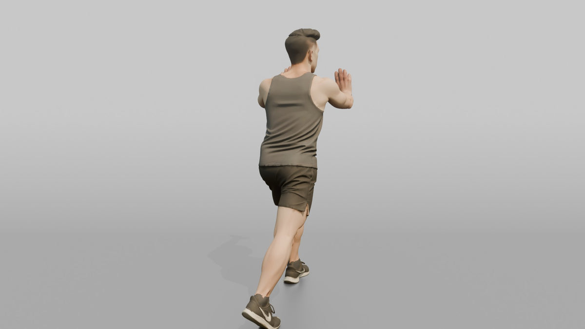 Fitness Influencer Man Doing A Calf Stretch Against An Invisible Wall - 3D character model, view 2