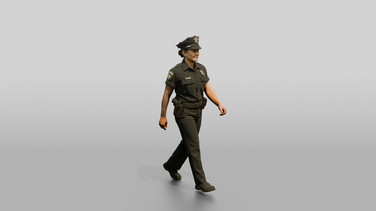 Tattooed Female Police Officer on Patrol