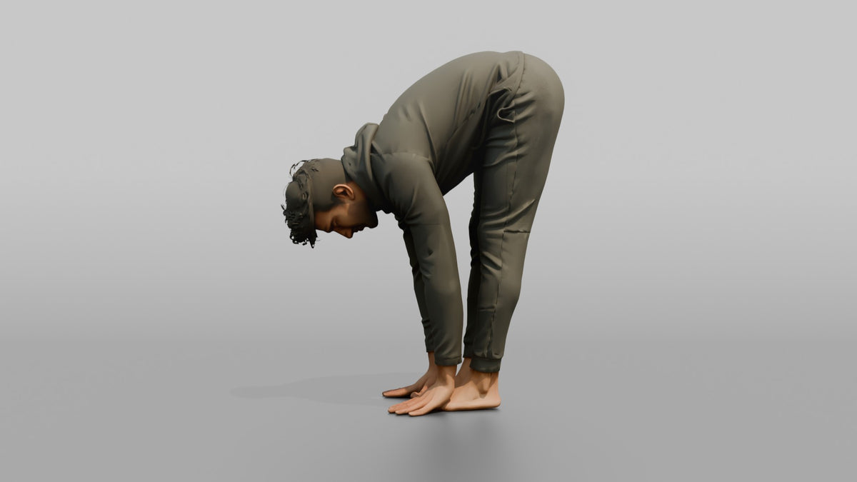 Fitness Influencer Man Doing A Forward Fold Stretch - 3D character model, view 4