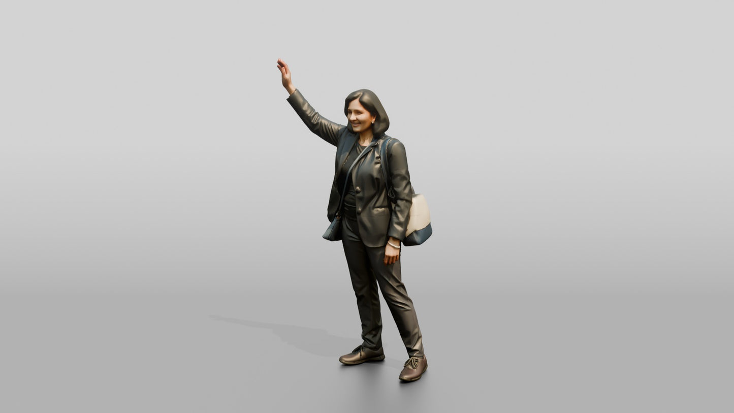Indian Woman in Waterproof Blazer Hailing a Taxi