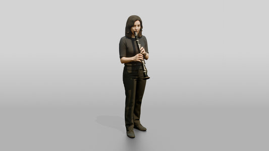 Clarinetist Playing Black Clarinet - 3D character model, view 1