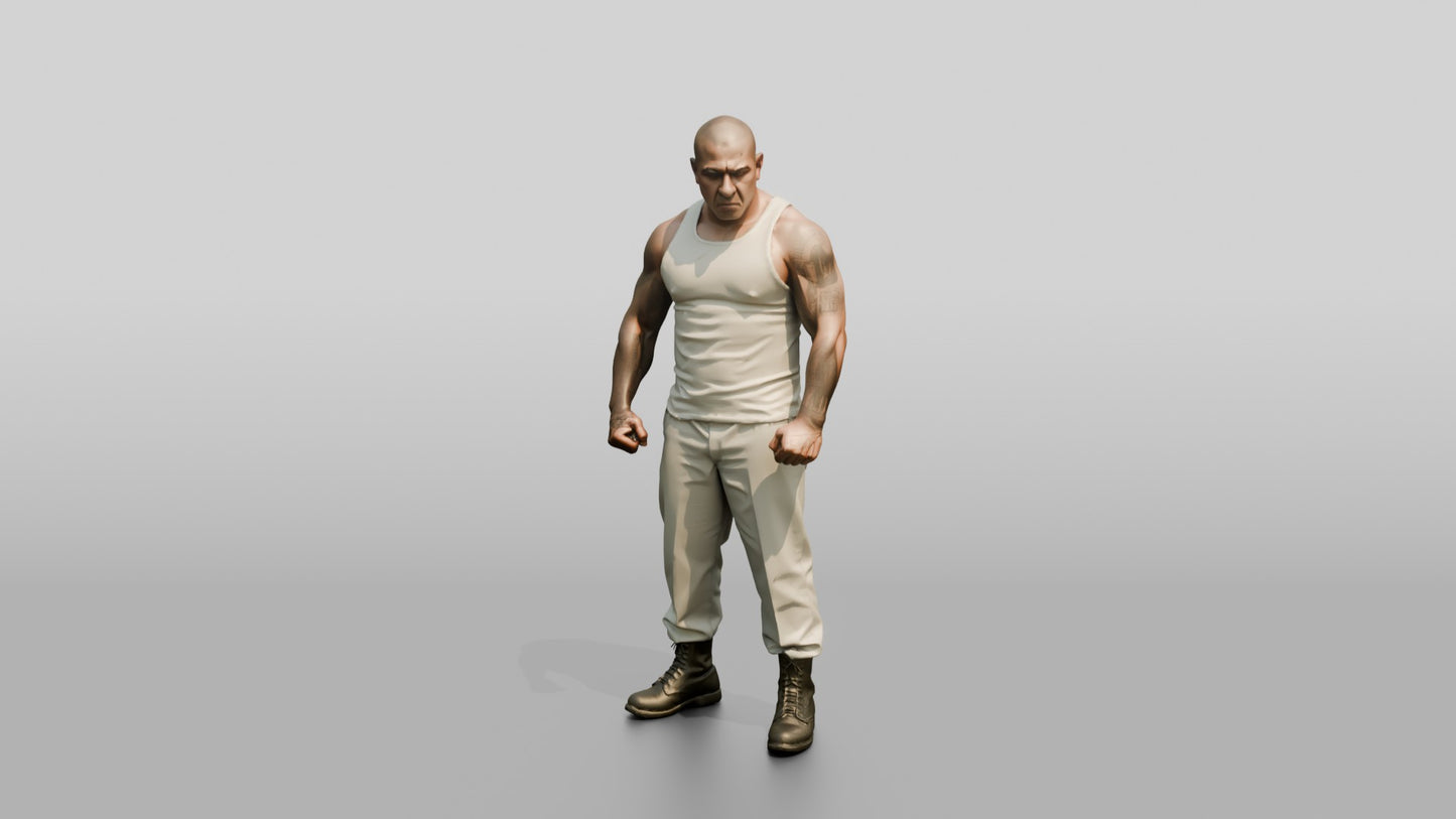 Muscular Latino Male Prisoner Standing with Clenched Fists