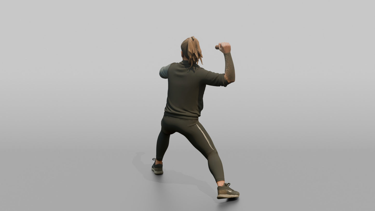 Protester Woman in a Fighting Stance with a Baton