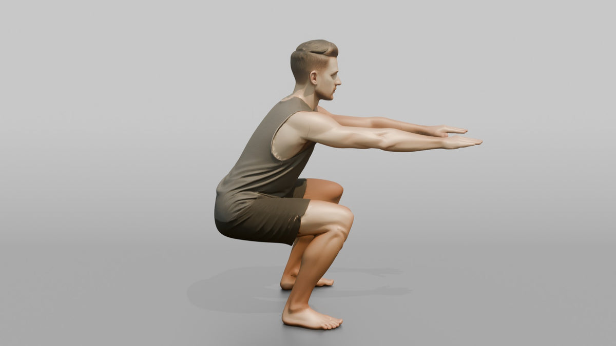 Fitness Influencer Man Holding A Deep Squat Position - 3D character model, view 2