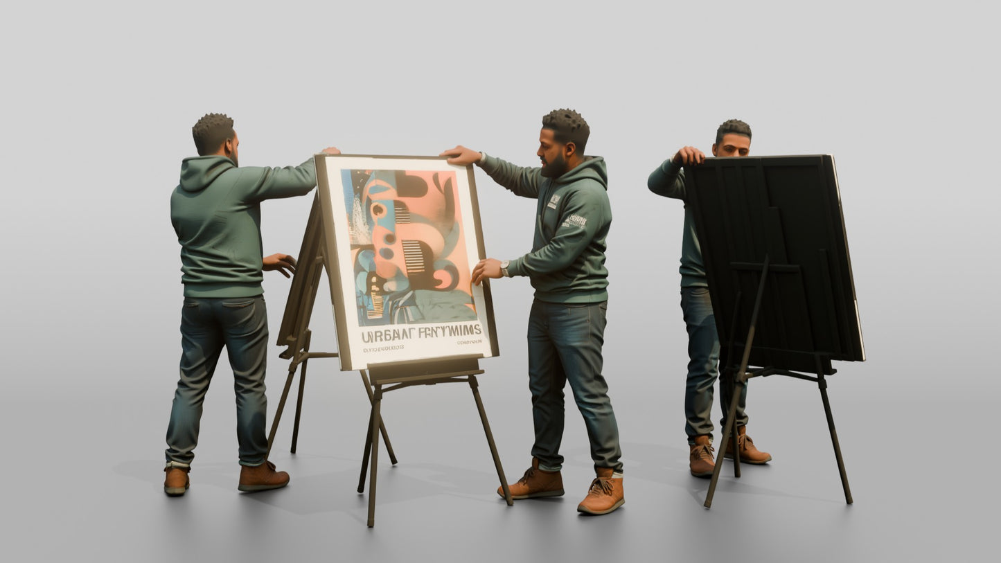 Man Presenting Artwork on an Easel