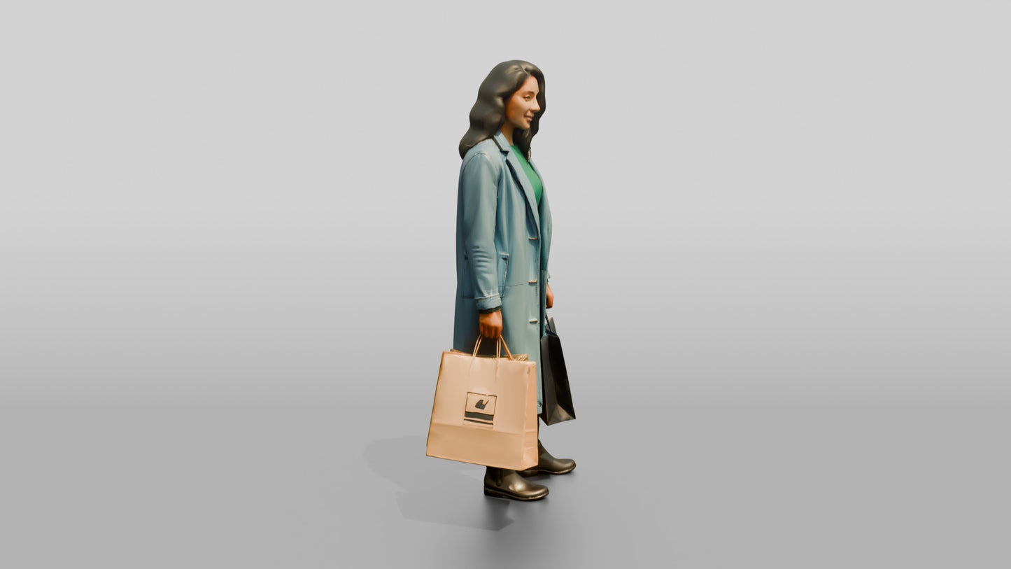 Latina Woman in Long Denim Coat
