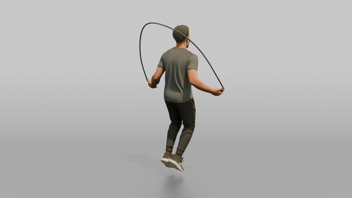Cardio Athlete Man Mid-jump With A Jump Rope - 3D character model, view 3
