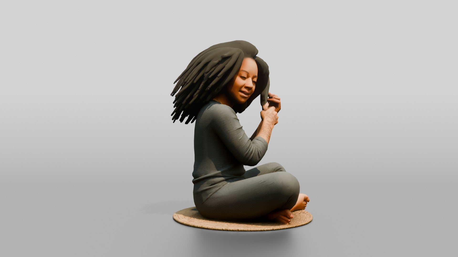 Homeless Woman Sitting Cross-legged While Brushing Out Her Hair