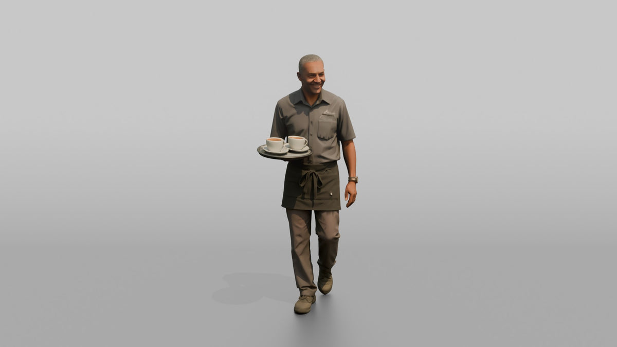 Server Woman Carrying Two Coffee Cups - 3D character model