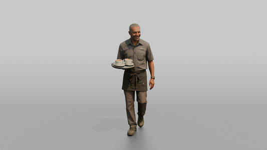 Server Woman Carrying Two Coffee Cups - 3D character model