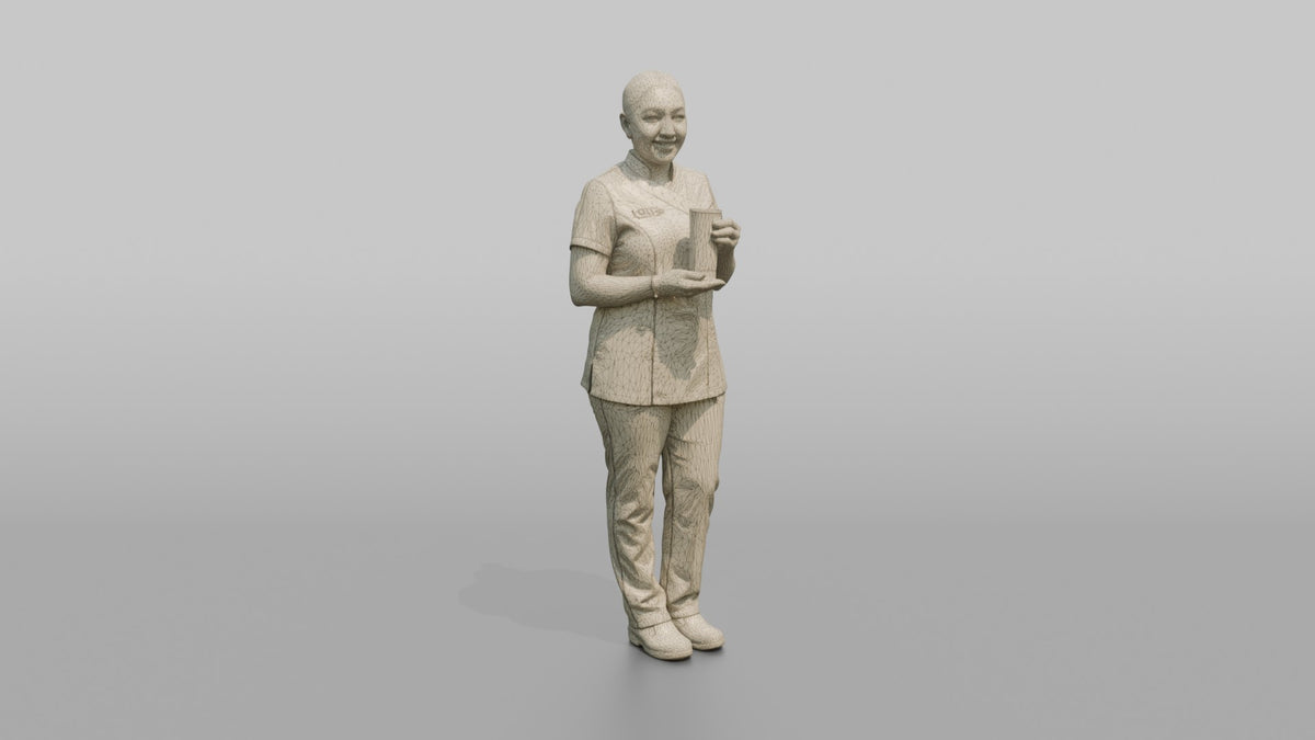 Nail Technician Woman Holding A Hand Cream Tube - wireframe topology preview