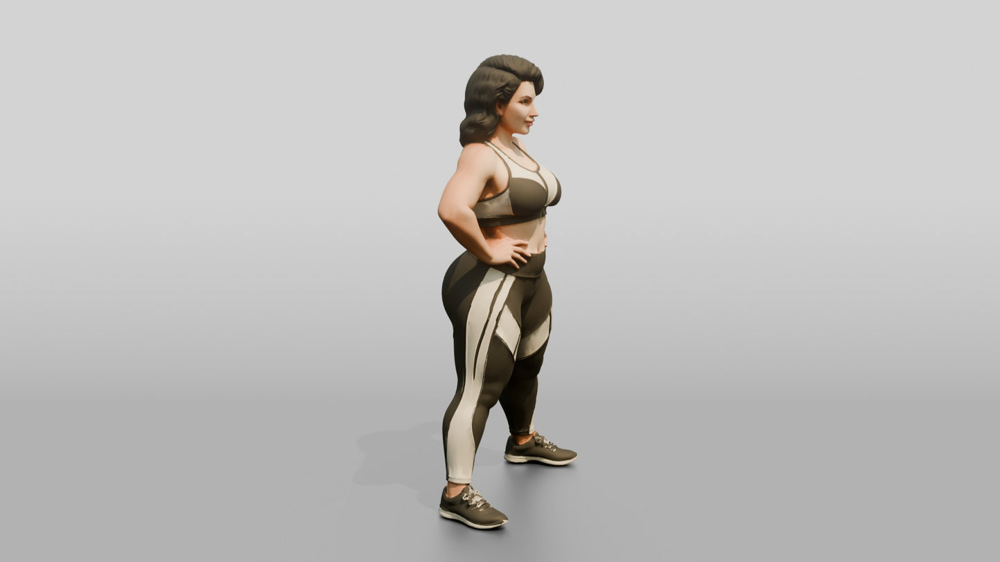 Curvy Woman in Taupe Activewear with Hands on Hips
