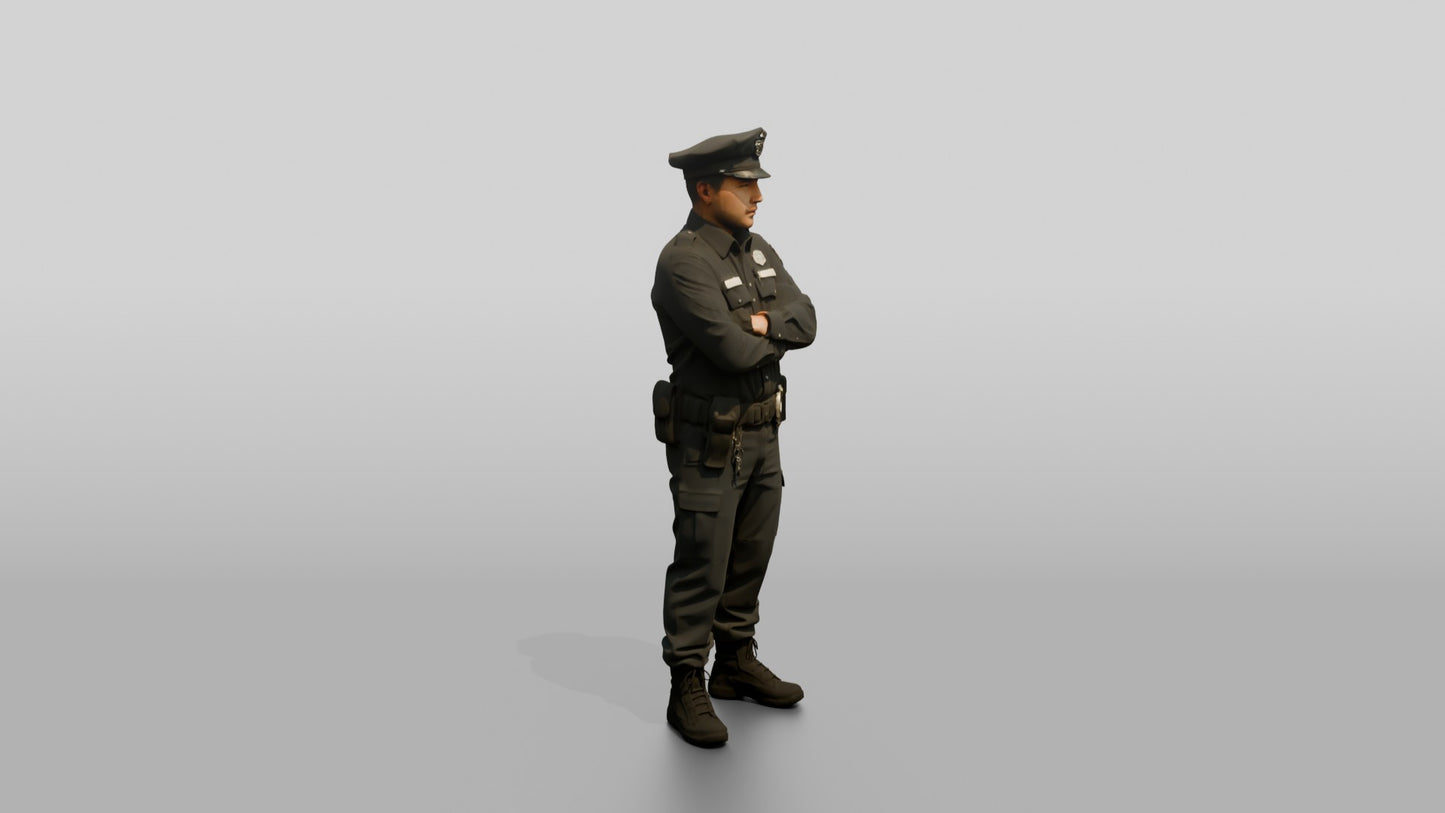 East Asian Male Guard in a Navy Blue Guard Uniform