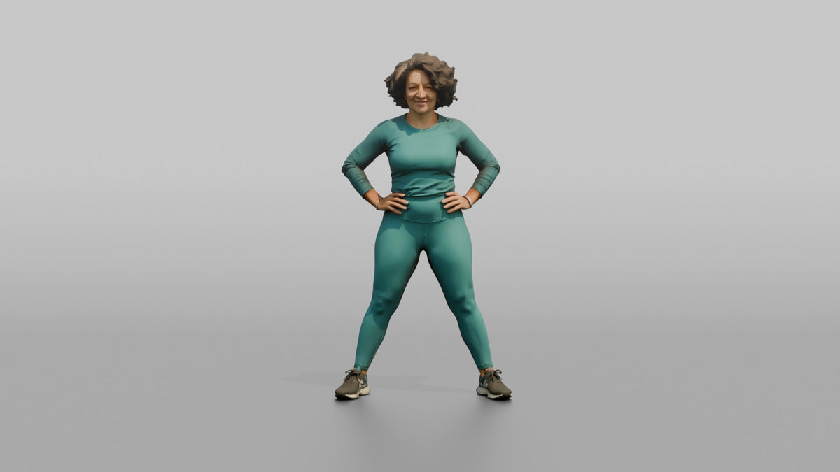 Physique Model Woman Standing In A Confident Wide Stance, Hands On Hips - 3D character model, view 5