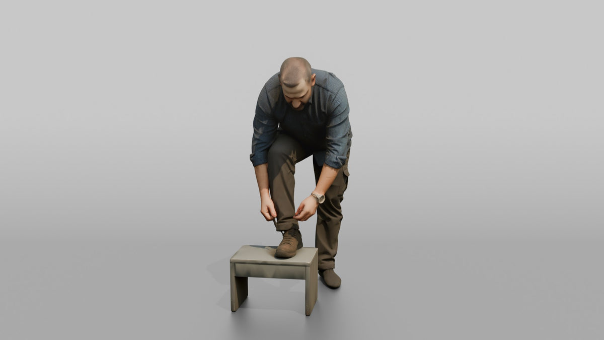 Father Tying His Own Shoelace, One Foot Resting On A Low Step - 3D character model