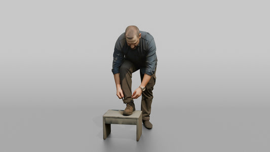 Father Tying His Own Shoelace, One Foot Resting On A Low Step - 3D character model