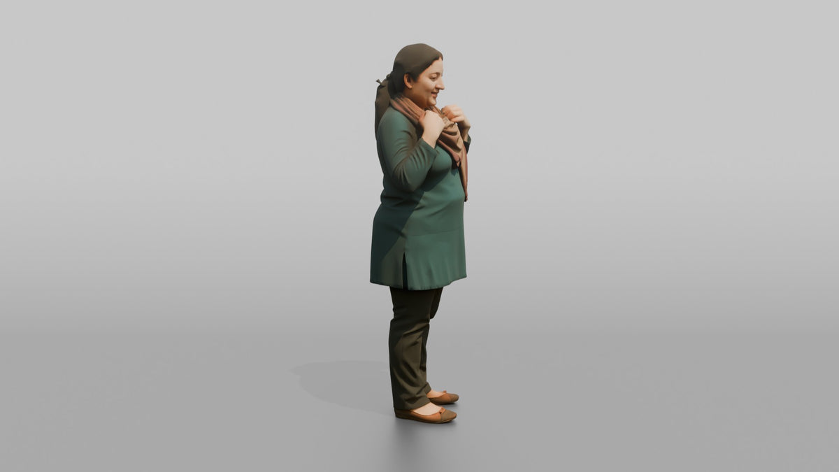 Mother Adjusting A Scarf Around Her Neck - 3D character model, view 2