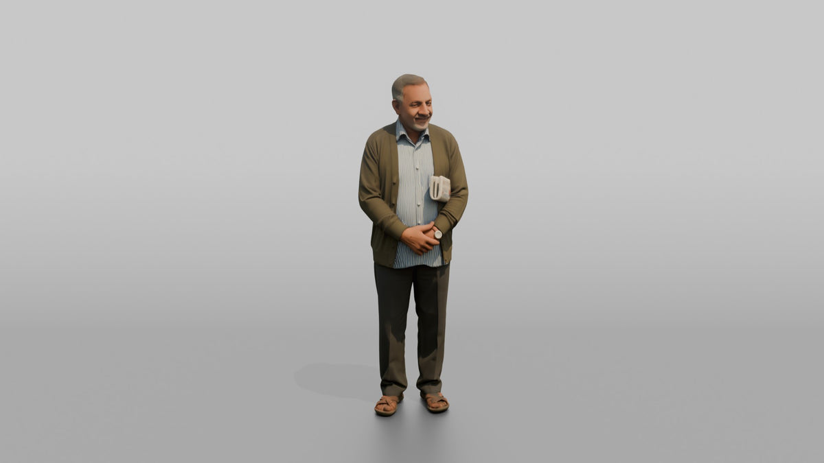 Grandfather Holding A Rolled-up Newspaper Under One Arm - 3D character model
