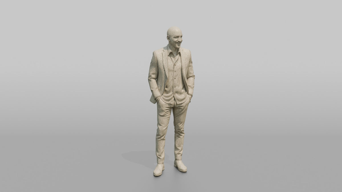 Patron Man Standing With Hands In Pockets, Stylish Nightlife Outfit - wireframe topology preview