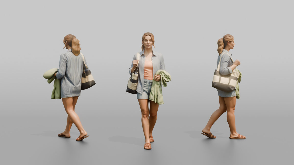 Mother Carrying A Beach Bag And A Folded Towel - 3D character model, view 1